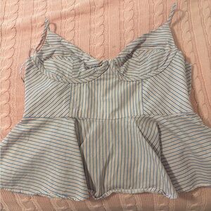 Zara Blue and White Striped Poplin Blouse